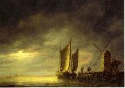 Aelbert Cuyp Fishing boats by moonlight. oil